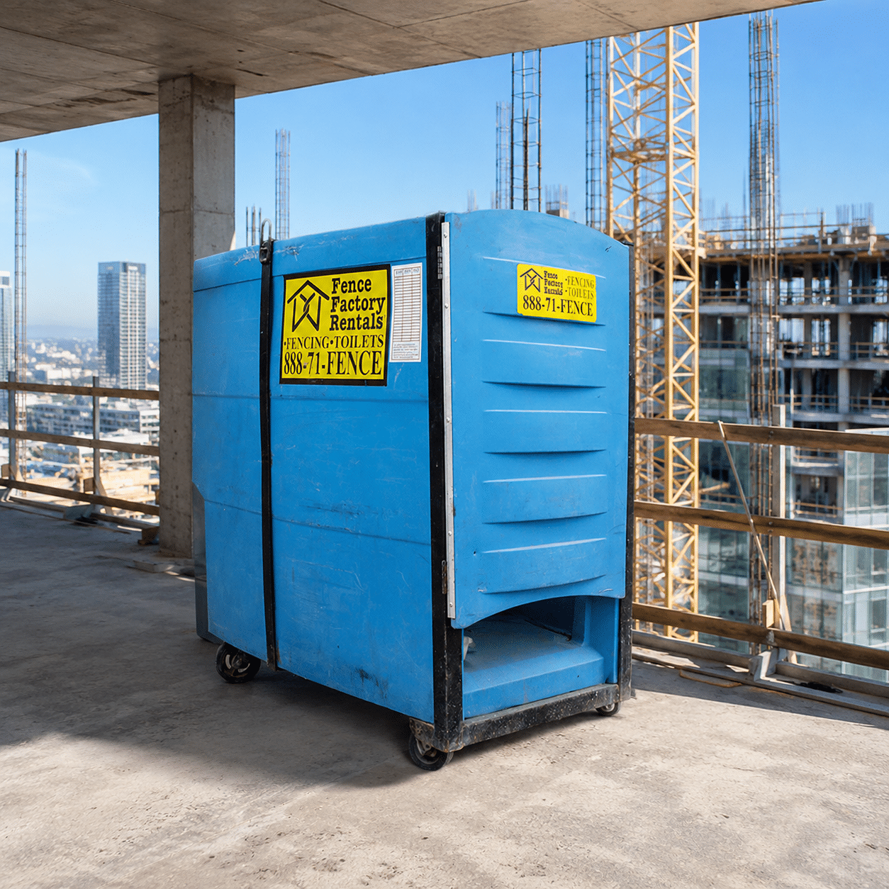fence factory rentals hoistable high rise portable toilet rental multi-story construction and elevated access